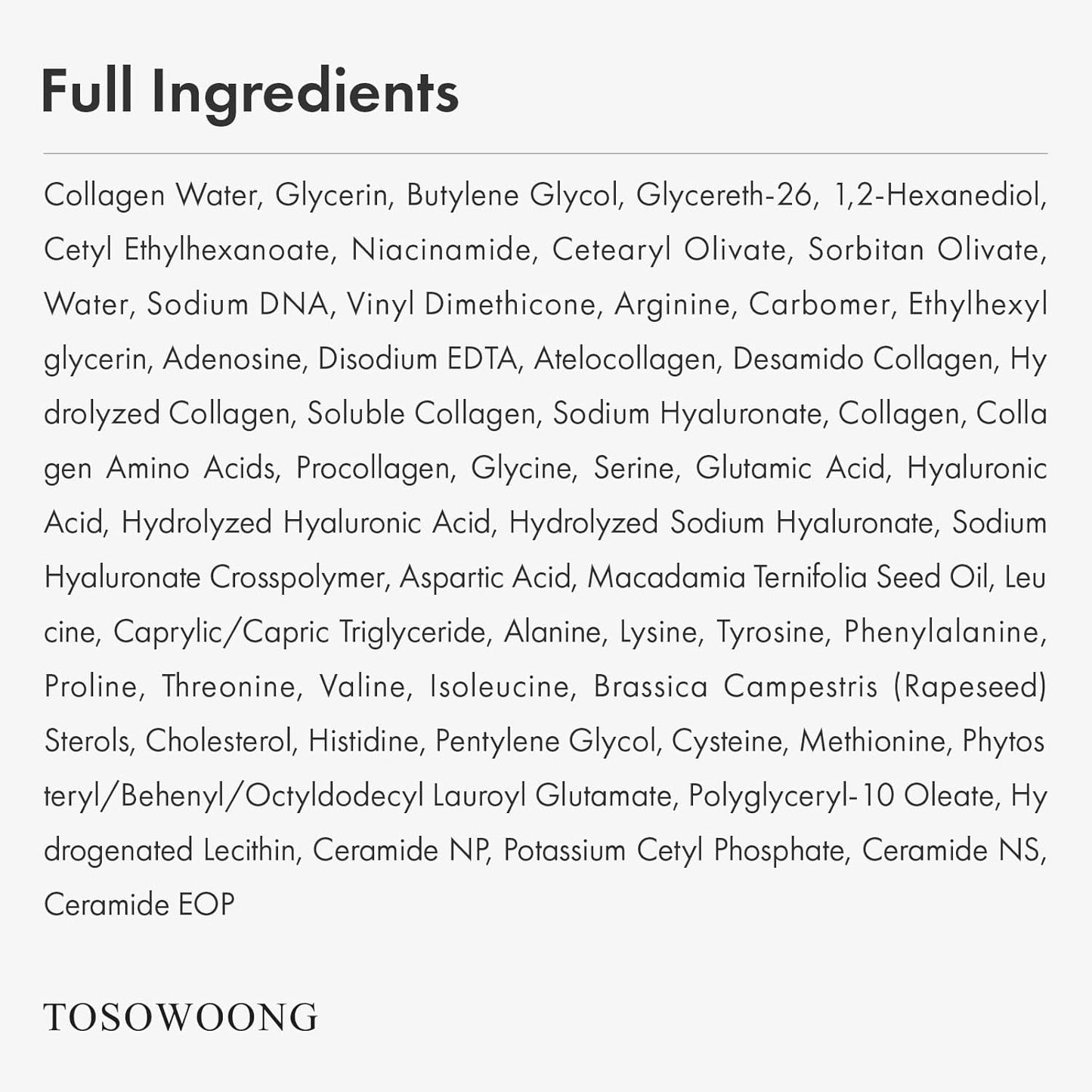 TOSOWOONG Intensive Collagen Serum 33ml - Plumping Moisturizing Cream