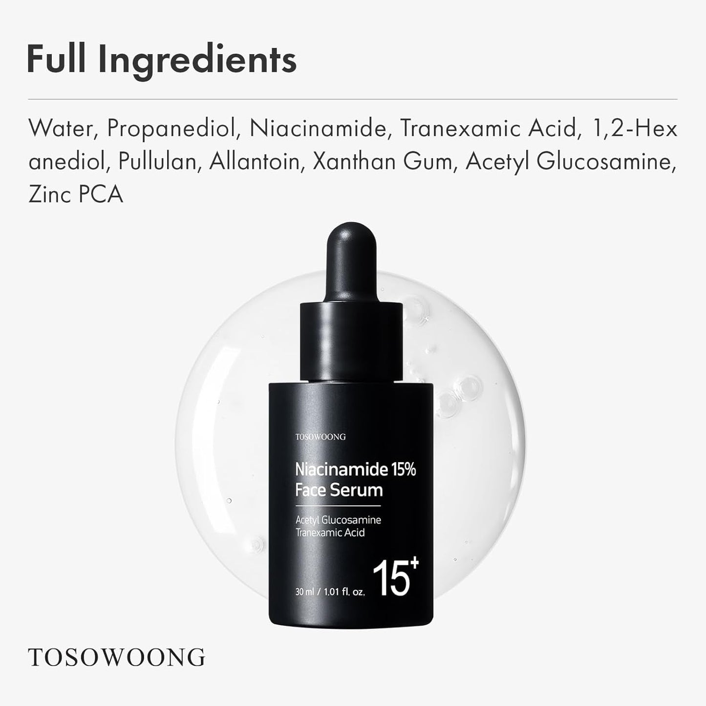 TOSOWOONG Pure Niacinamide Serum 30ml - Minimized Pores and Balanced Skin Tone