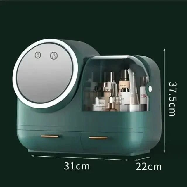 Compact LED Makeup Storage Case with Light & Fan