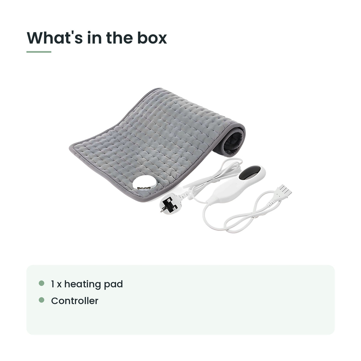 What's in the box: 1 x heating pad, controller