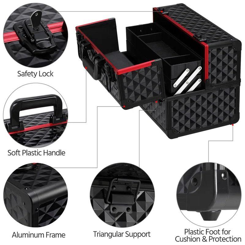 Secure Makeup Storage Case - Red/Black, Silver/Black