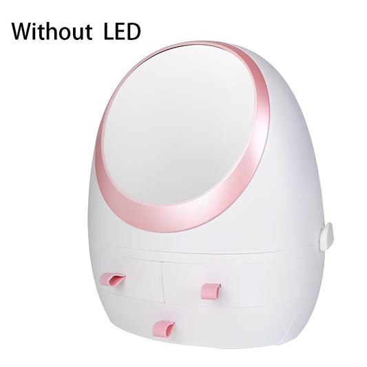 Cosmetic Storage Box with Makeup LED Mirror - Egg-Shaped Organiser