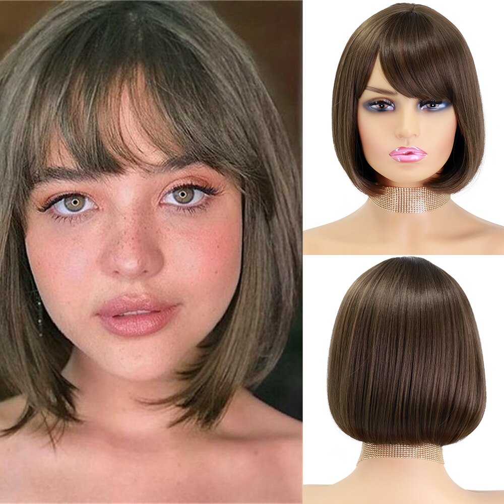 Short Wig with Bangs Pink Black Bob Wigs