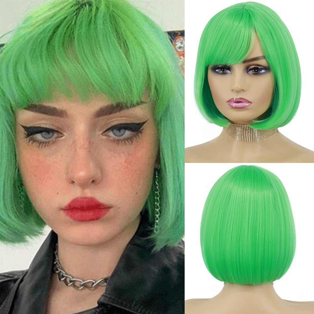 Short Wig with Bangs Pink Black Bob Wigs