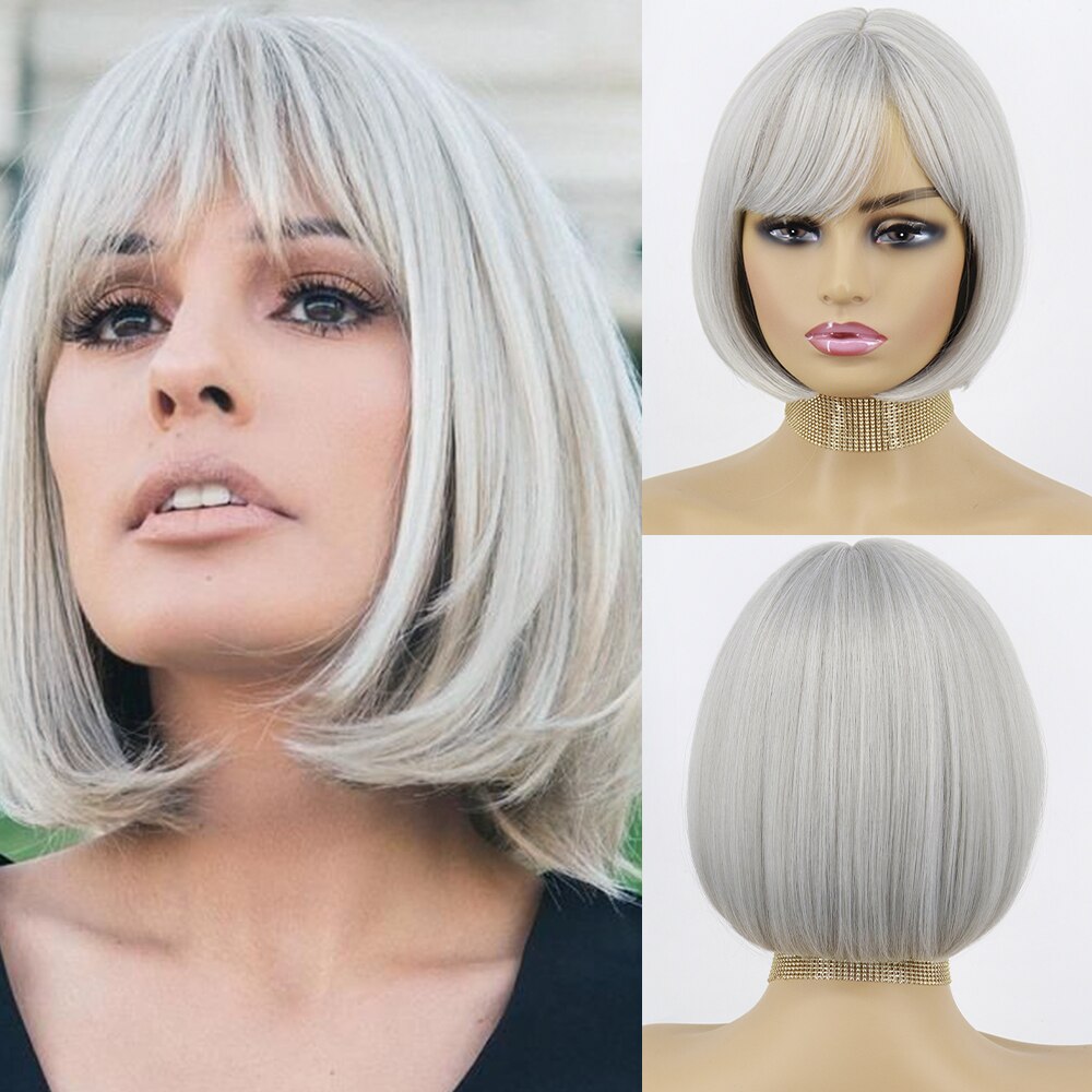 Short Wig with Bangs Pink Black Bob Wigs
