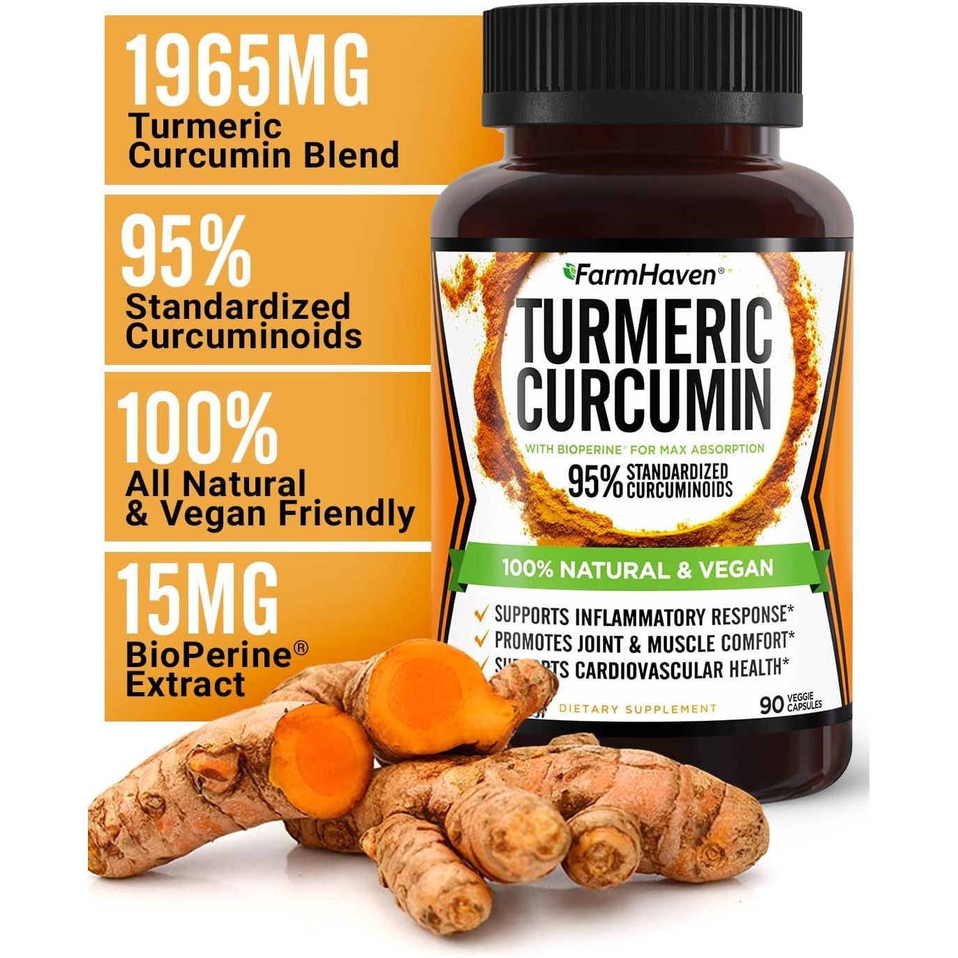 Premium Turmeric Supplement - 90 Count Joint & Brain Aid
