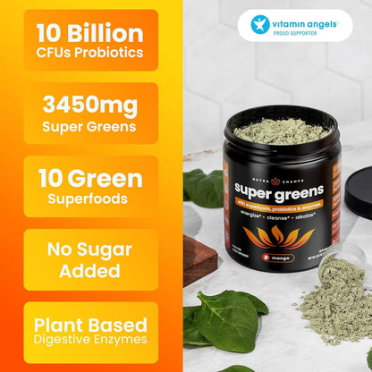 Green Food Supplement Powder with Probiotics and Mango Flavor