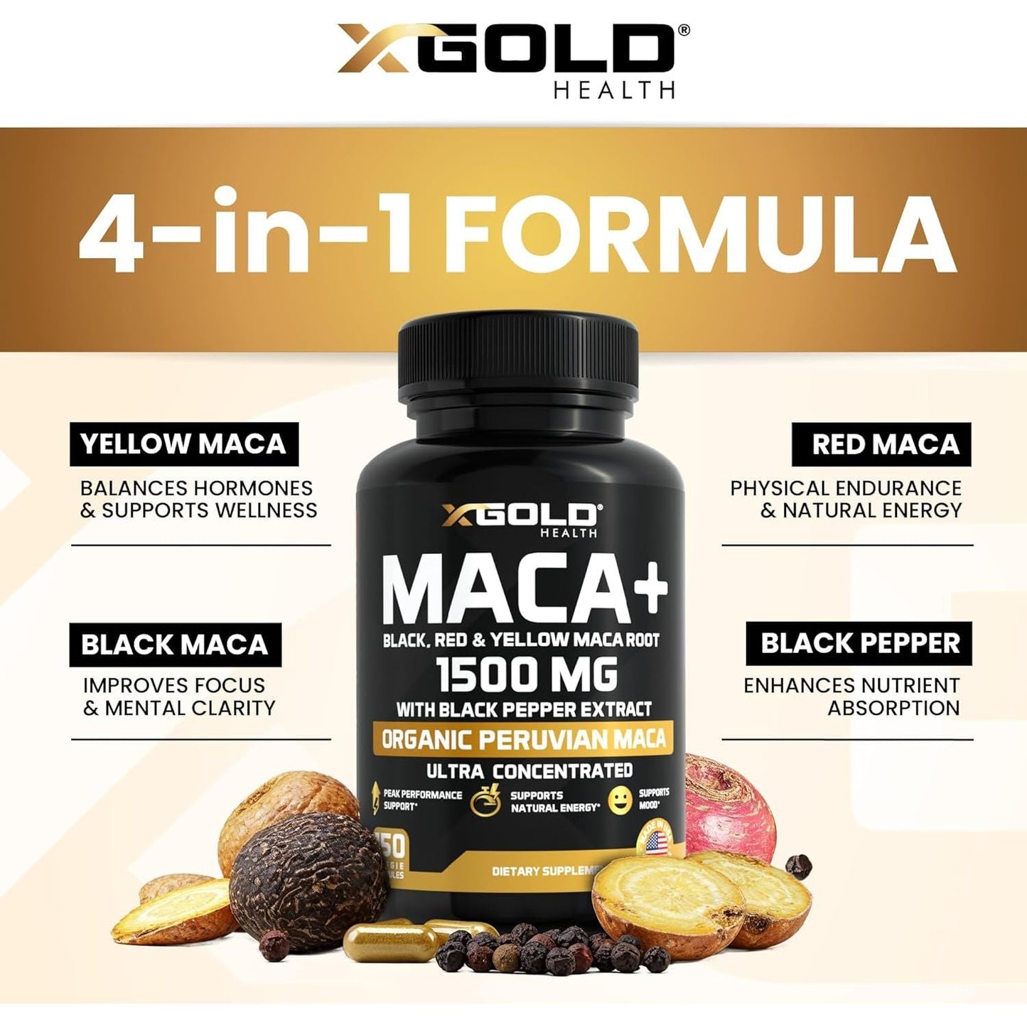 Natural Energy Boost Maca Root Supplement Capsules