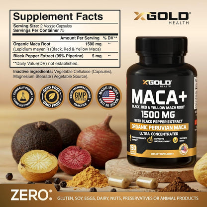 Natural Energy Boost Maca Root Supplement Capsules