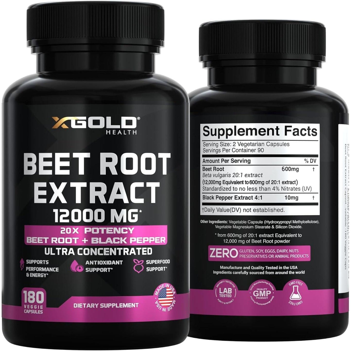 Premium Beet Root Supplement 12000mg - 180 Capsules