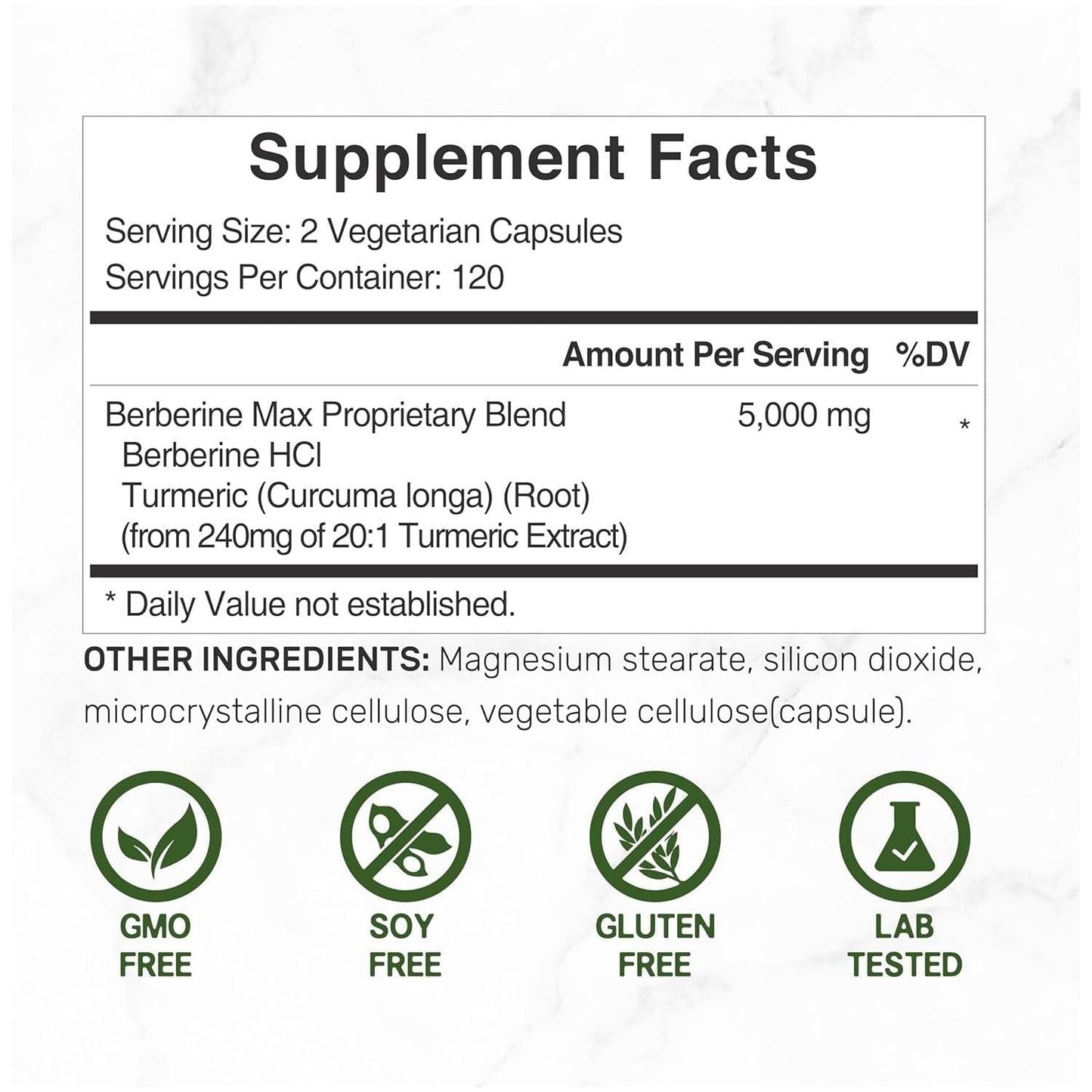 Natural Turmeric Berberine Supplement - 240 Veggie Caps