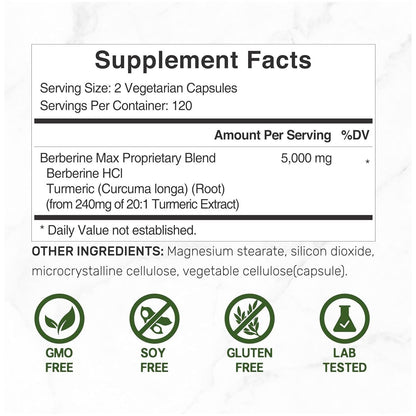 Natural Turmeric Berberine Supplement - 240 Veggie Caps
