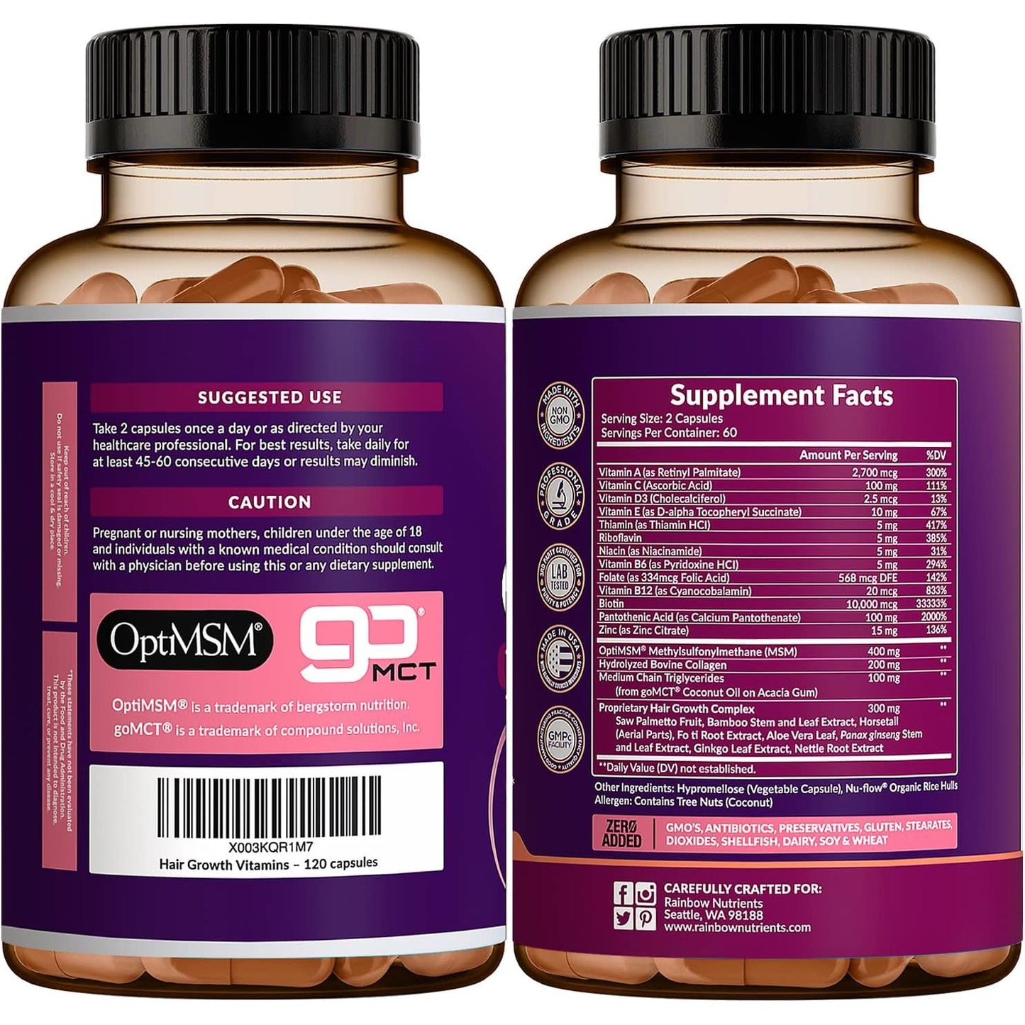 Natural Hair Vitamin Supplement - Biotin & Collagen Capsules