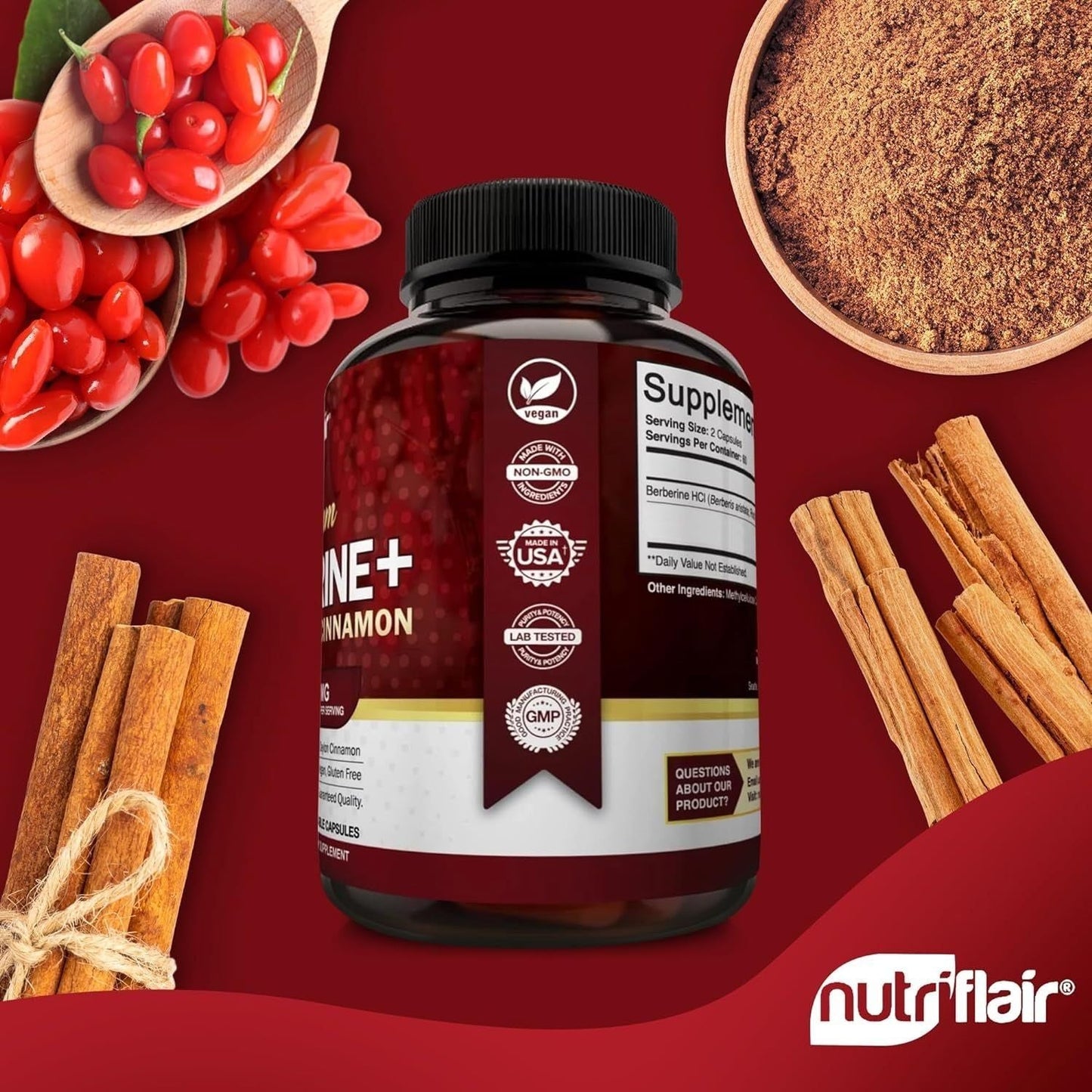 Berberine 1200mg with Cinnamon 100mg, 120 Vegan Capsules
