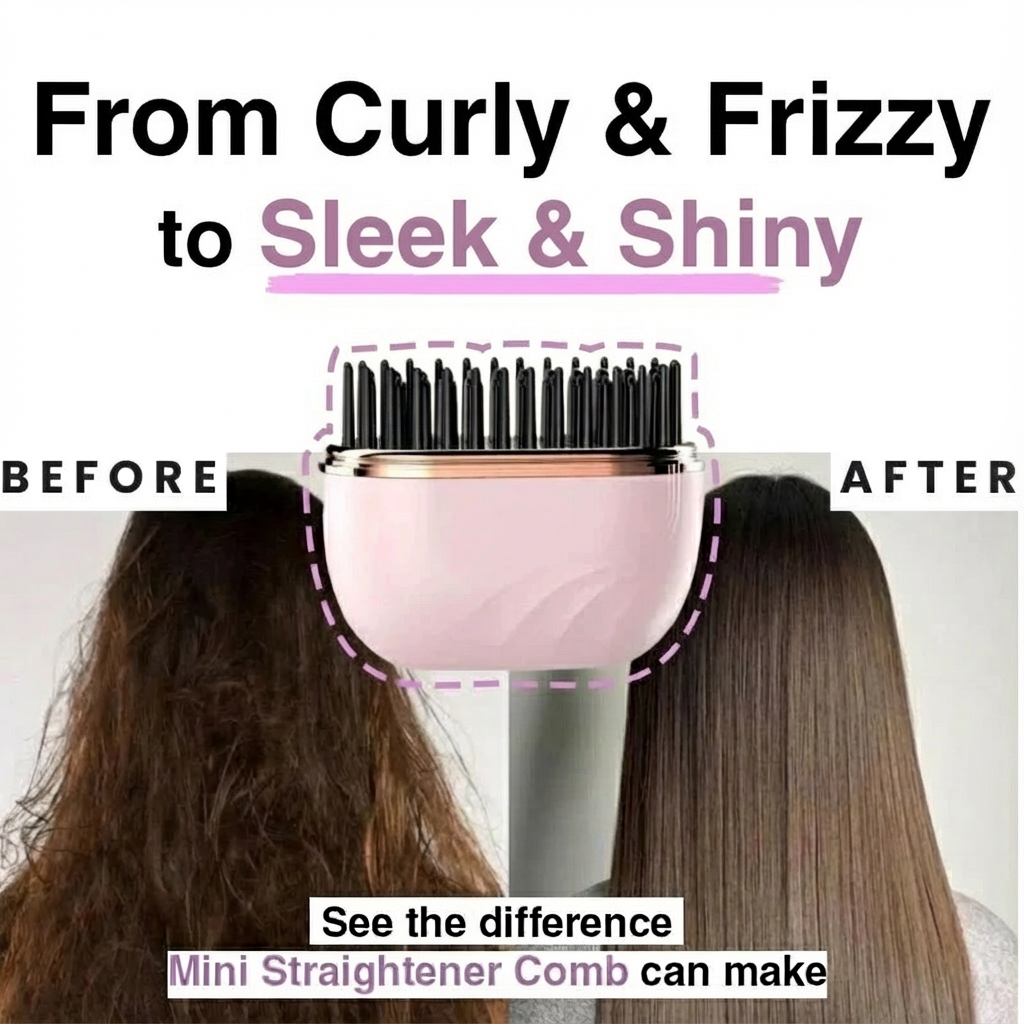 Mini Wireless Hair Straightening Comb – Anti-Scald, Fast Heating & Portable Smoother