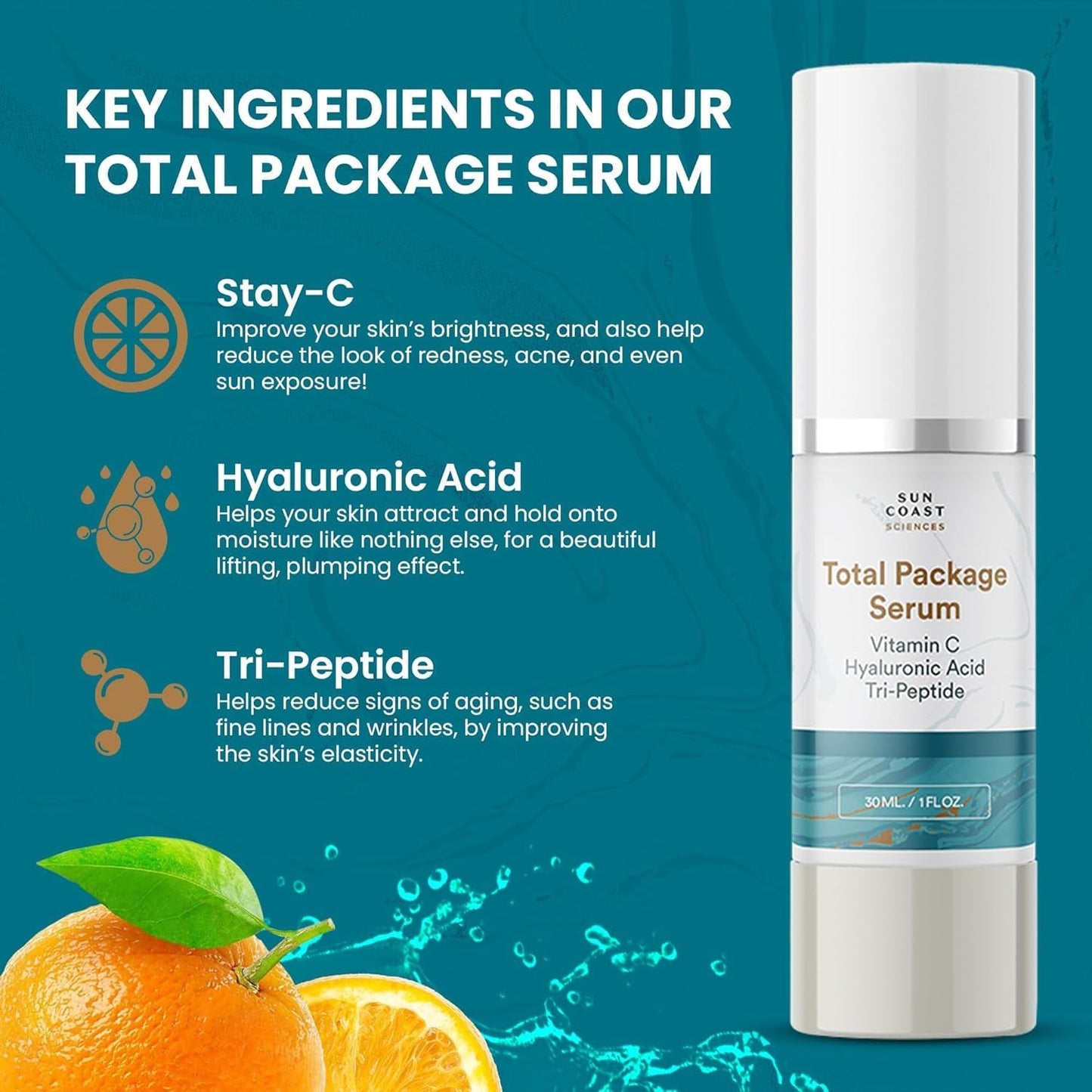 Advanced Anti Aging Face Serum 30ml with Peptides and Vitamin C