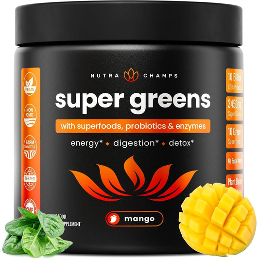 Green Food Supplement Powder with Probiotics and Mango Flavor - Mycosmeticslondon