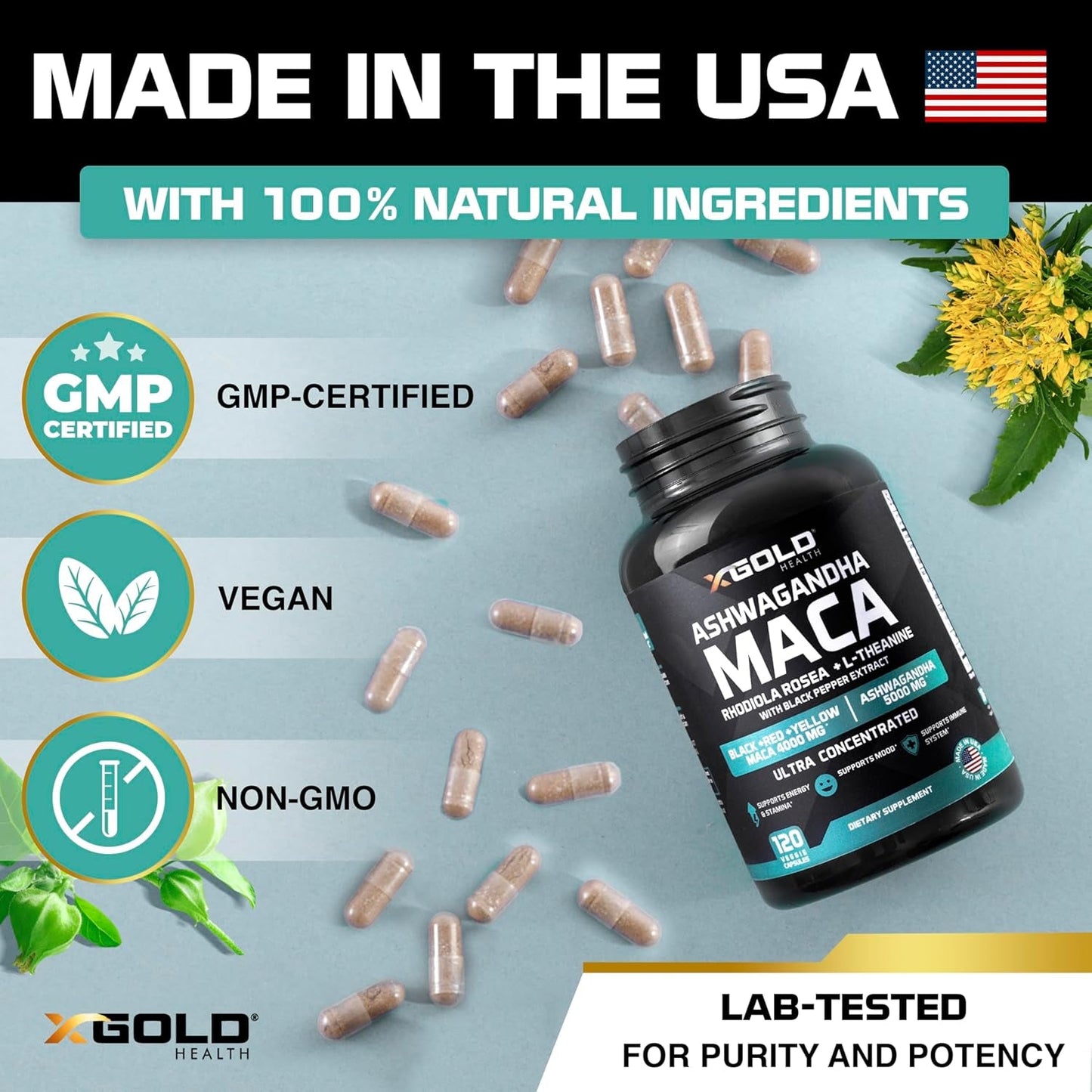 Natural Ashwagandha Maca Supplement Capsules