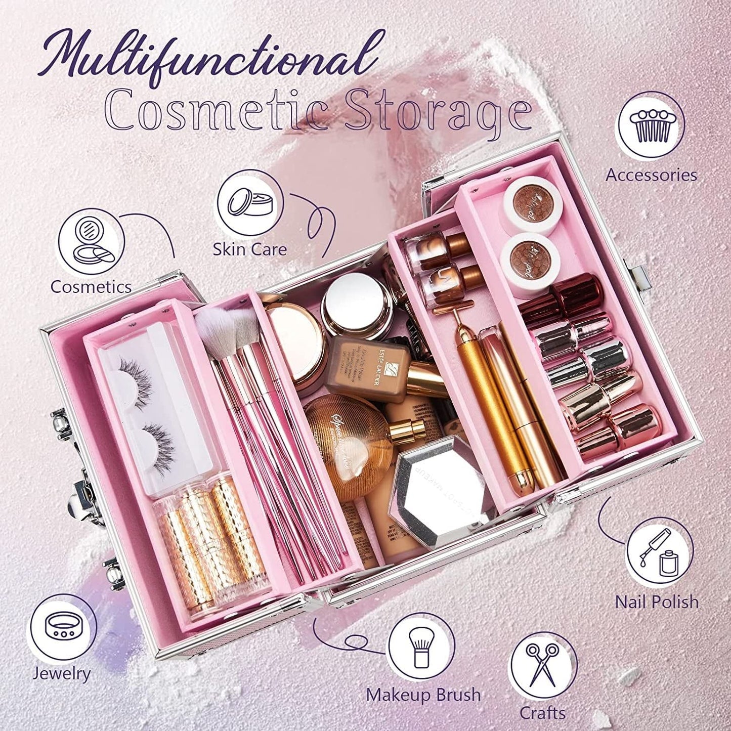 Glitter Pink 4 Tier Makeup Storage Case