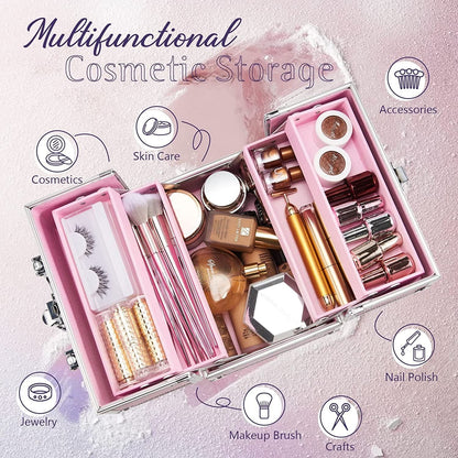 Glitter Pink 4 Tier Makeup Storage Case