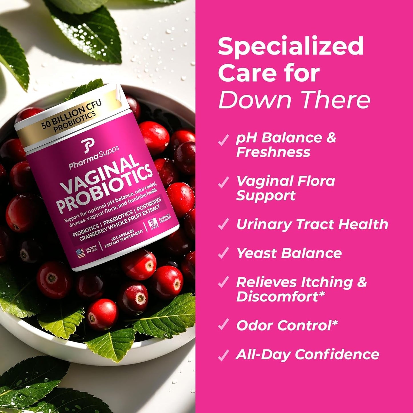 Natural Vaginal Health Probiotics 50B CFU + Cranberry
