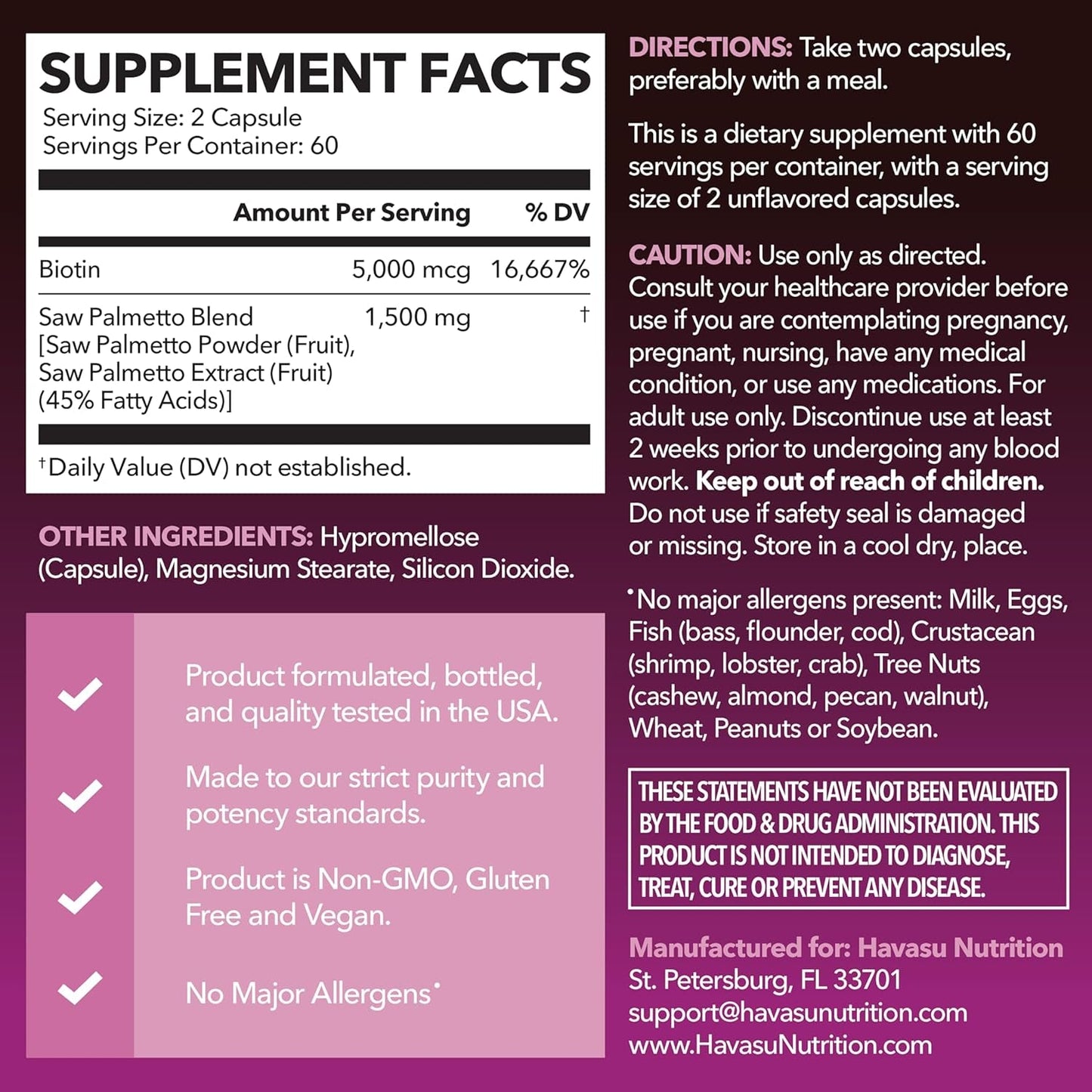 Natural Saw Palmetto Supplement for Women's Hair Skin