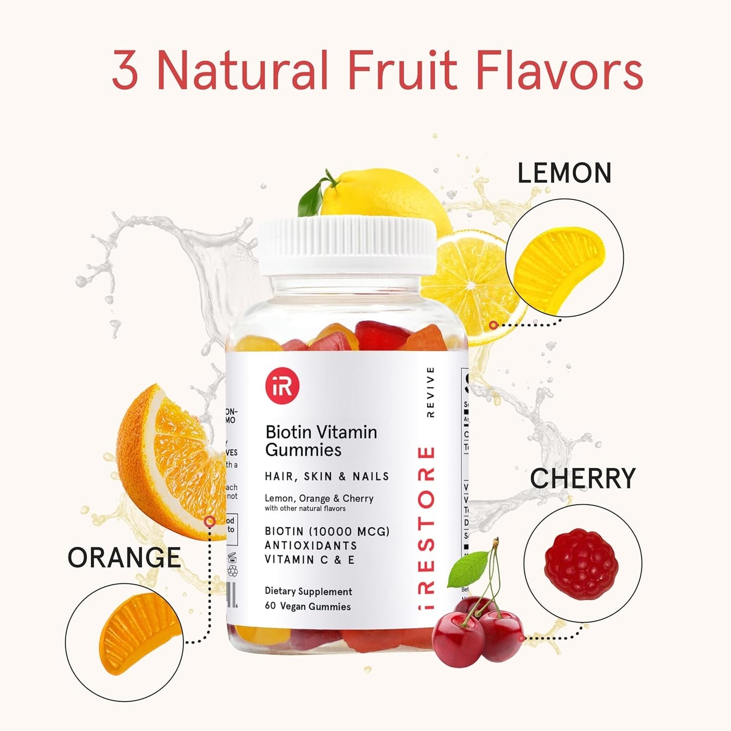 Natural Hair Skin Nail Vitamin Gummies with Biotin