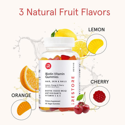 Natural Hair Skin Nail Vitamin Gummies with Biotin