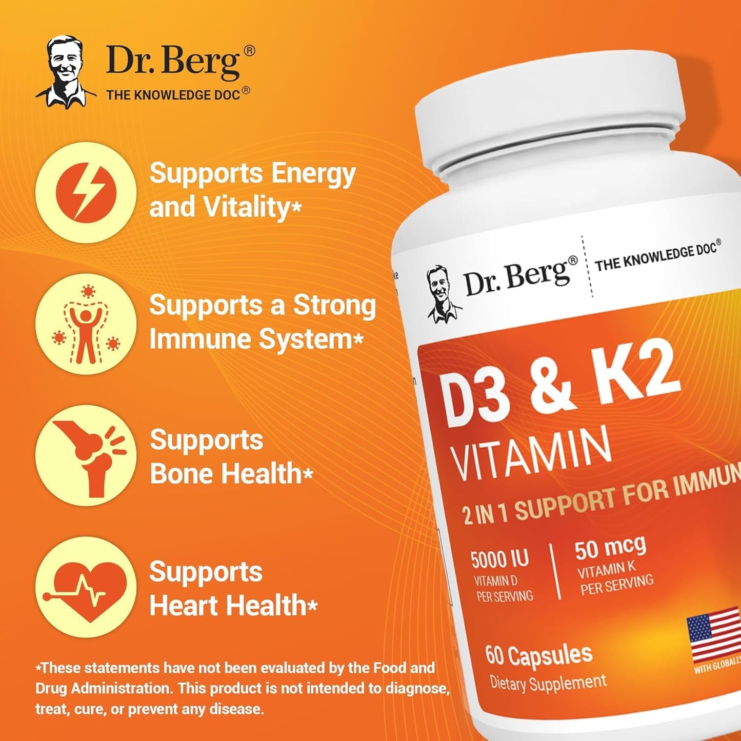 Vitamin D3 & K2 Supplement - 60 Capsules Bone Health