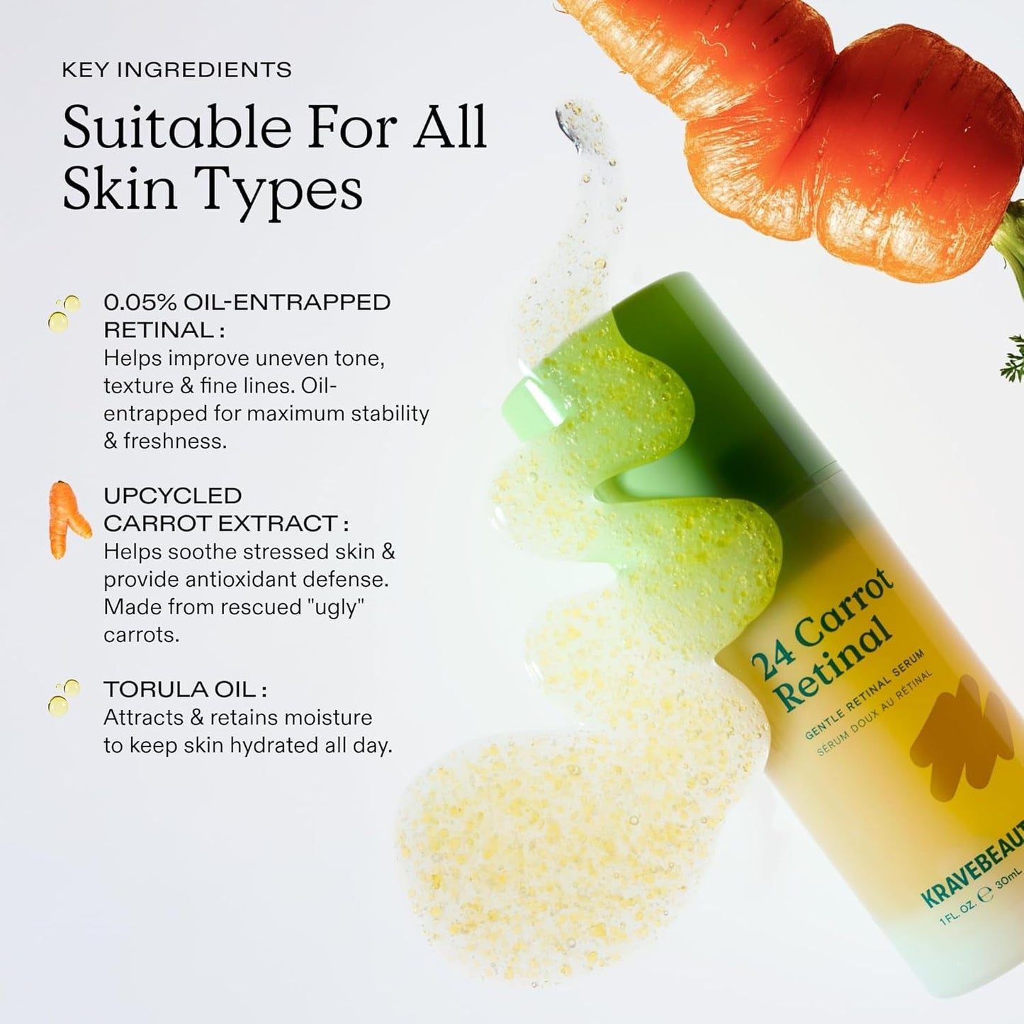Krave Beauty 24 Carrot Retinal 30ml Gentle Formula Bright Skin