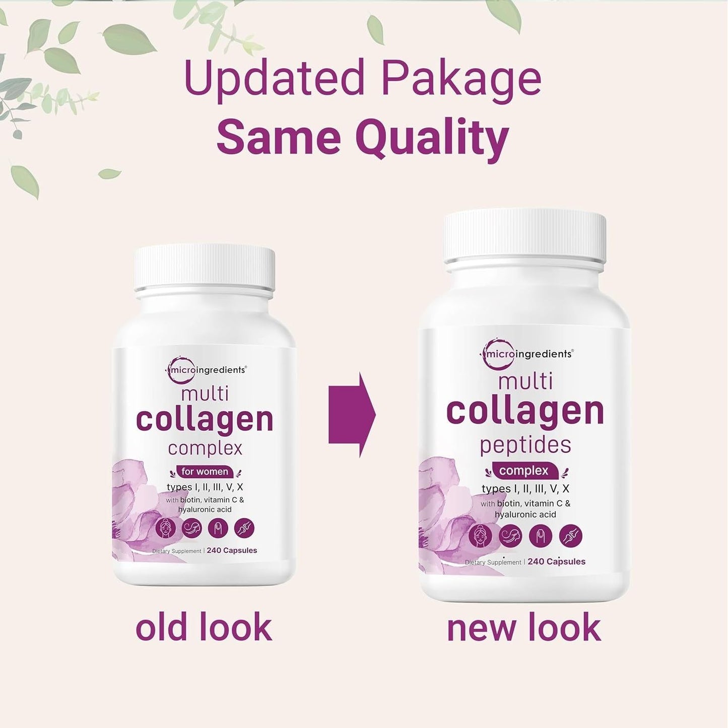 Premium Collagen Peptides Supplement - 240 Capsules