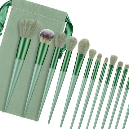 Complete 13 Piece Makeup Brush Set Green Cosmetic Kit