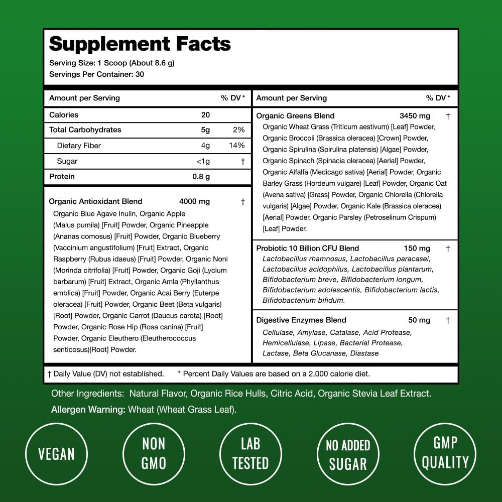 Green Food Supplement Powder - Natural Berry 30 Servings