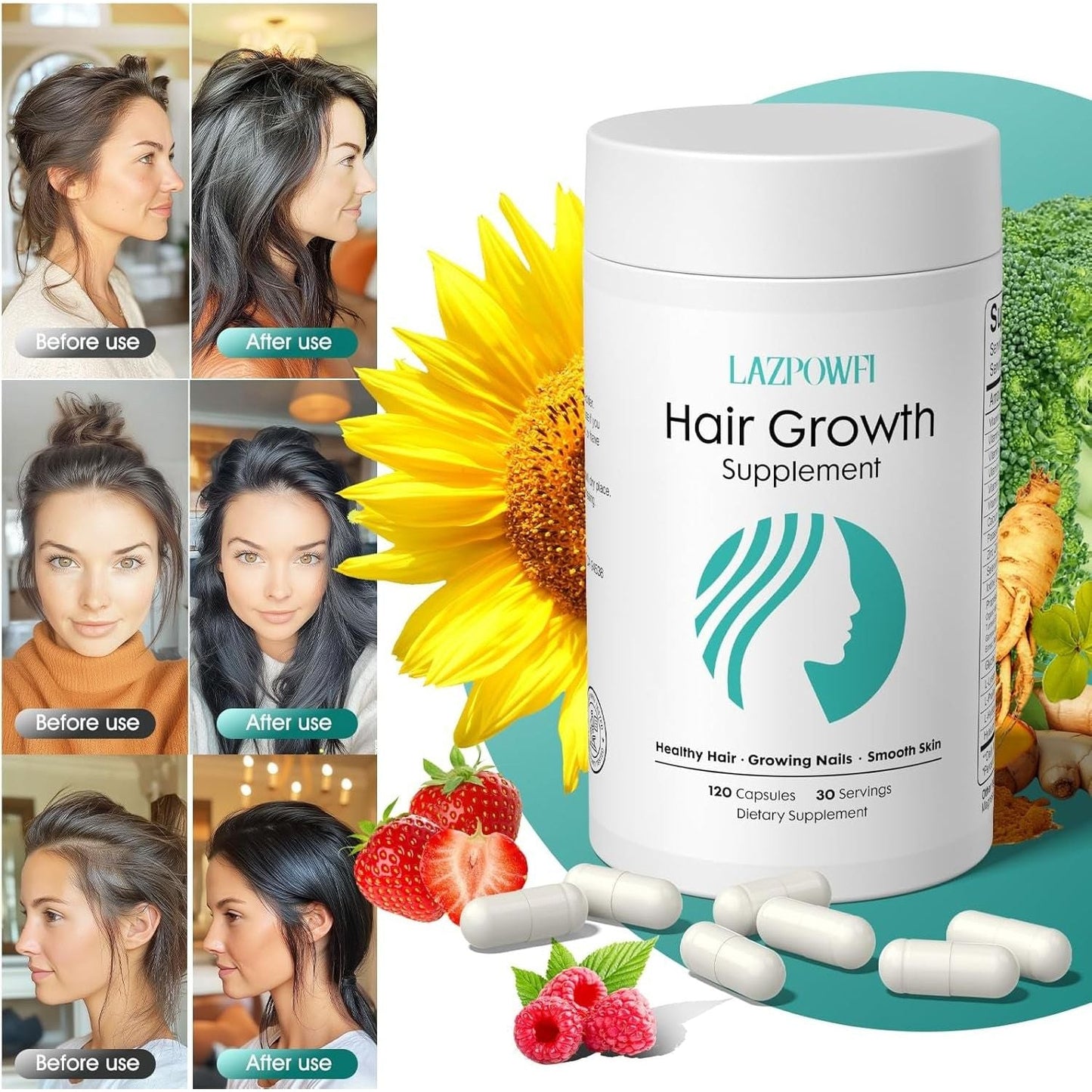 Natural Hair Growth Vitamins - 120 Capsules