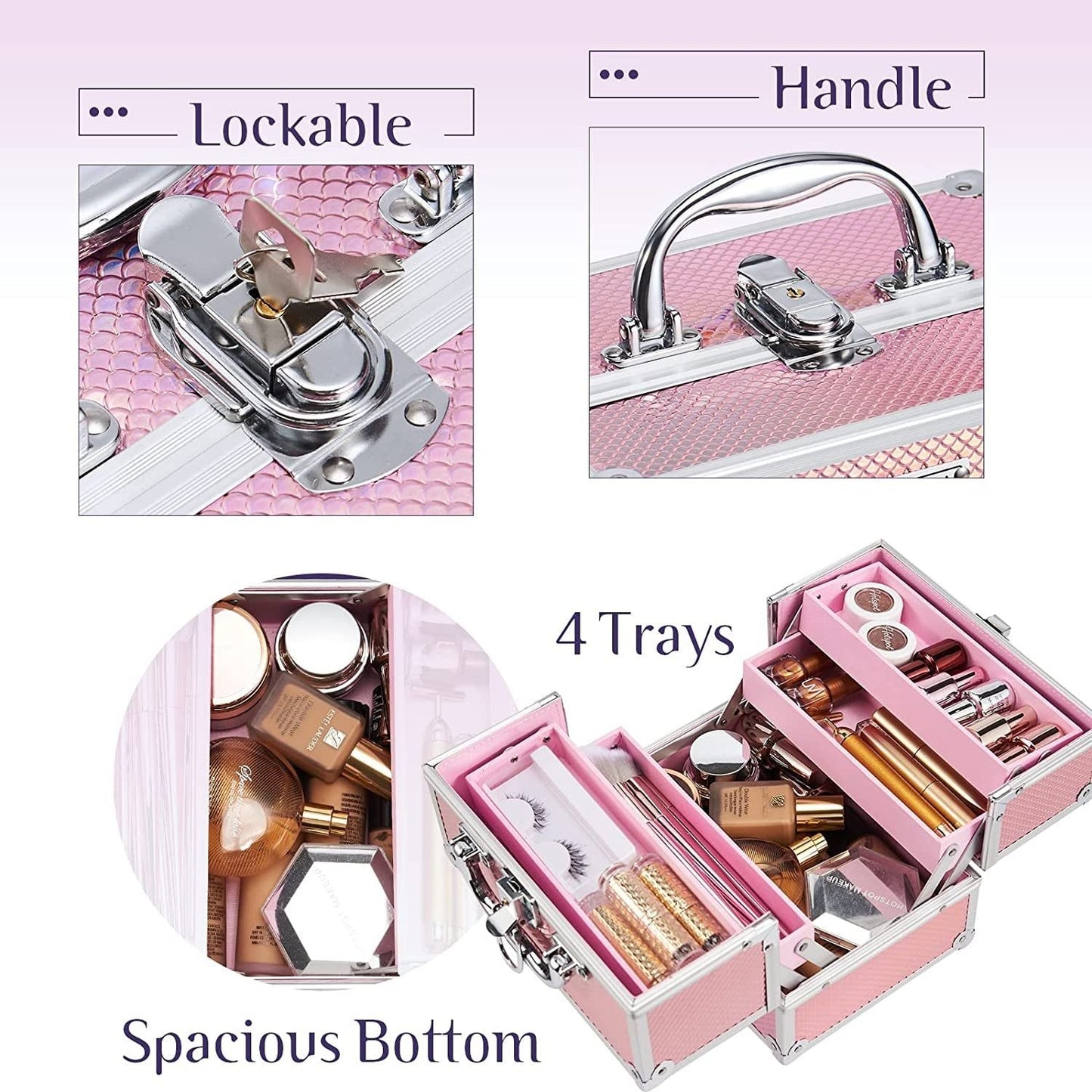 Glitter Pink 4 Tier Makeup Storage Case