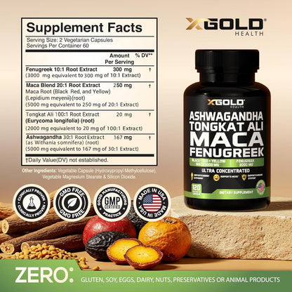 Natural Energy Booster Supplement for Men - 120 Capsules
