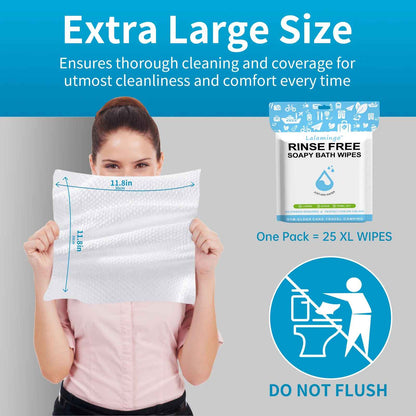 Large  Rinse-Free Bath Wipes for Adults