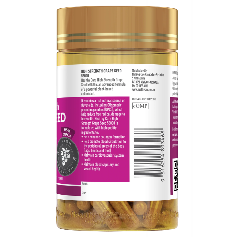Powerful Grape Seed Extract 58000 Capsules - Anti Aging Supplement