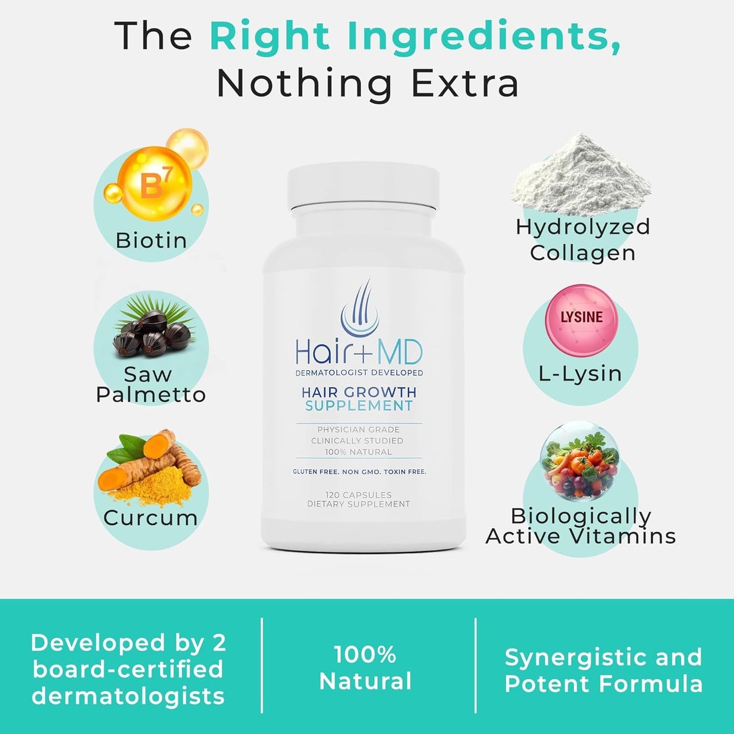 Natural Hair Growth Vitamins - 120 Capsules