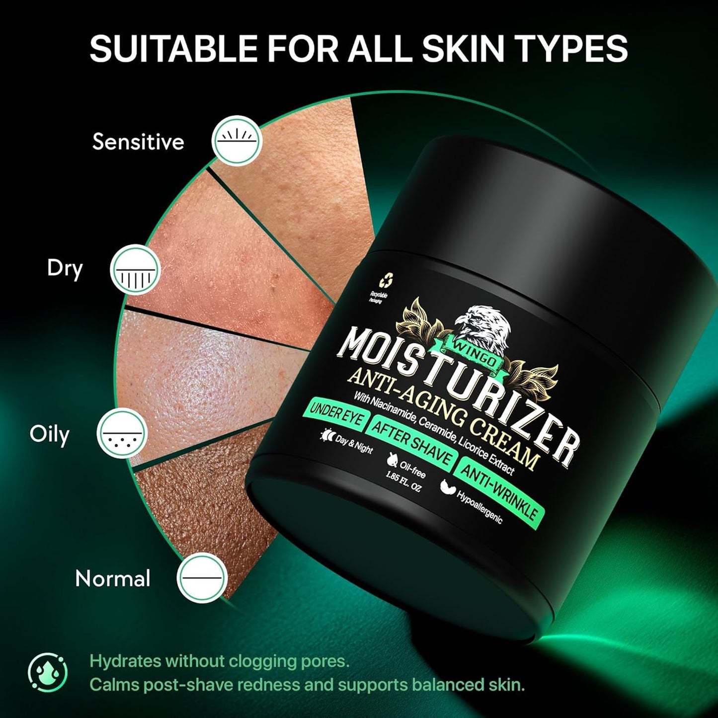 Wingo Mens Face Moisturizer Anti-Aging Cream 55ml - Oil-Free Quick Absorbing Moisture