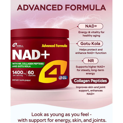 Premium NAD+ Booster 1400mg 60 Capsules - Energy & Brain Support