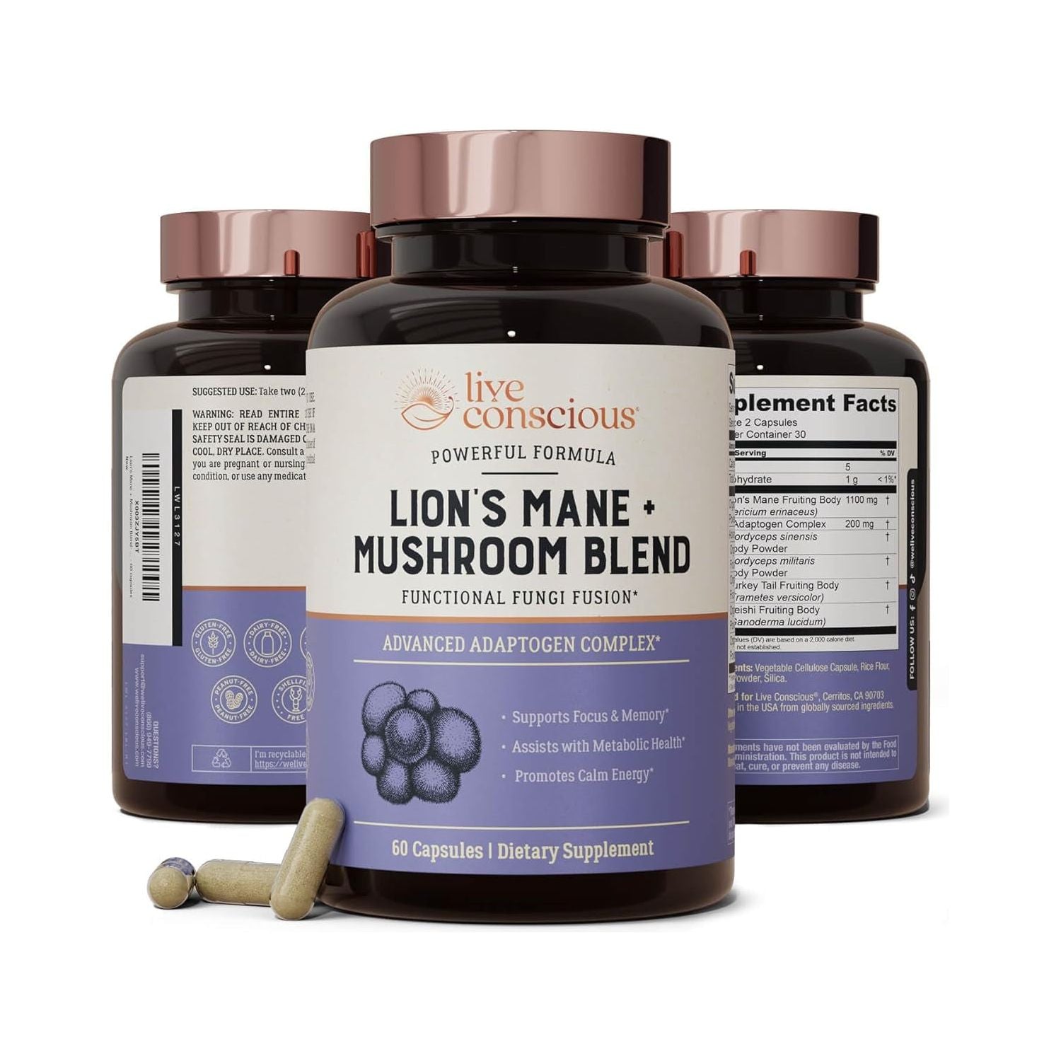 Natural Brain Boost Mushroom Supplement Capsules - Mycosmeticslondon