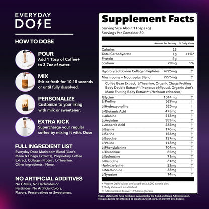 Daily Boost Coffee - 30 Servings | Coffee with Protein, Mushrooms & Collagen