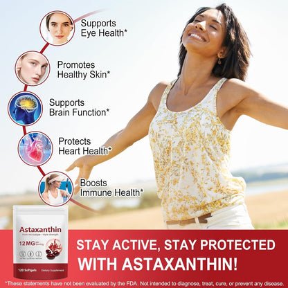 Natural Astaxanthin 12mg Softgels for Eyes and Skin