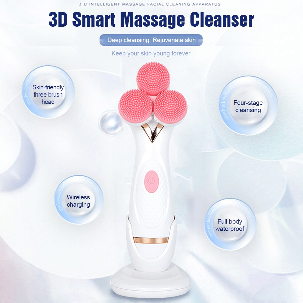 Rechargeable Facial Cleaning Brush Set with 3 Interchangeable Heads