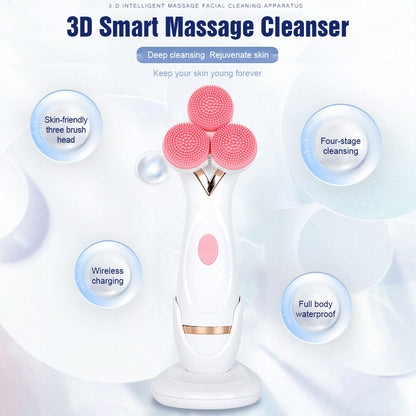 Rechargeable Facial Cleaning Brush Set with 3 Interchangeable Heads