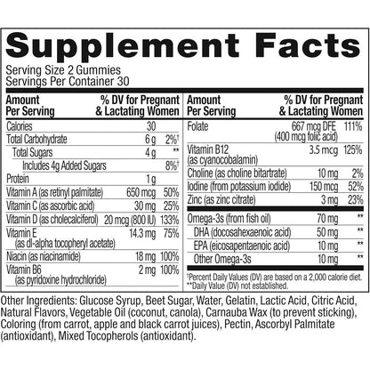 Prenatal Gummy Vitamins for Women - 60 Count Bottle
