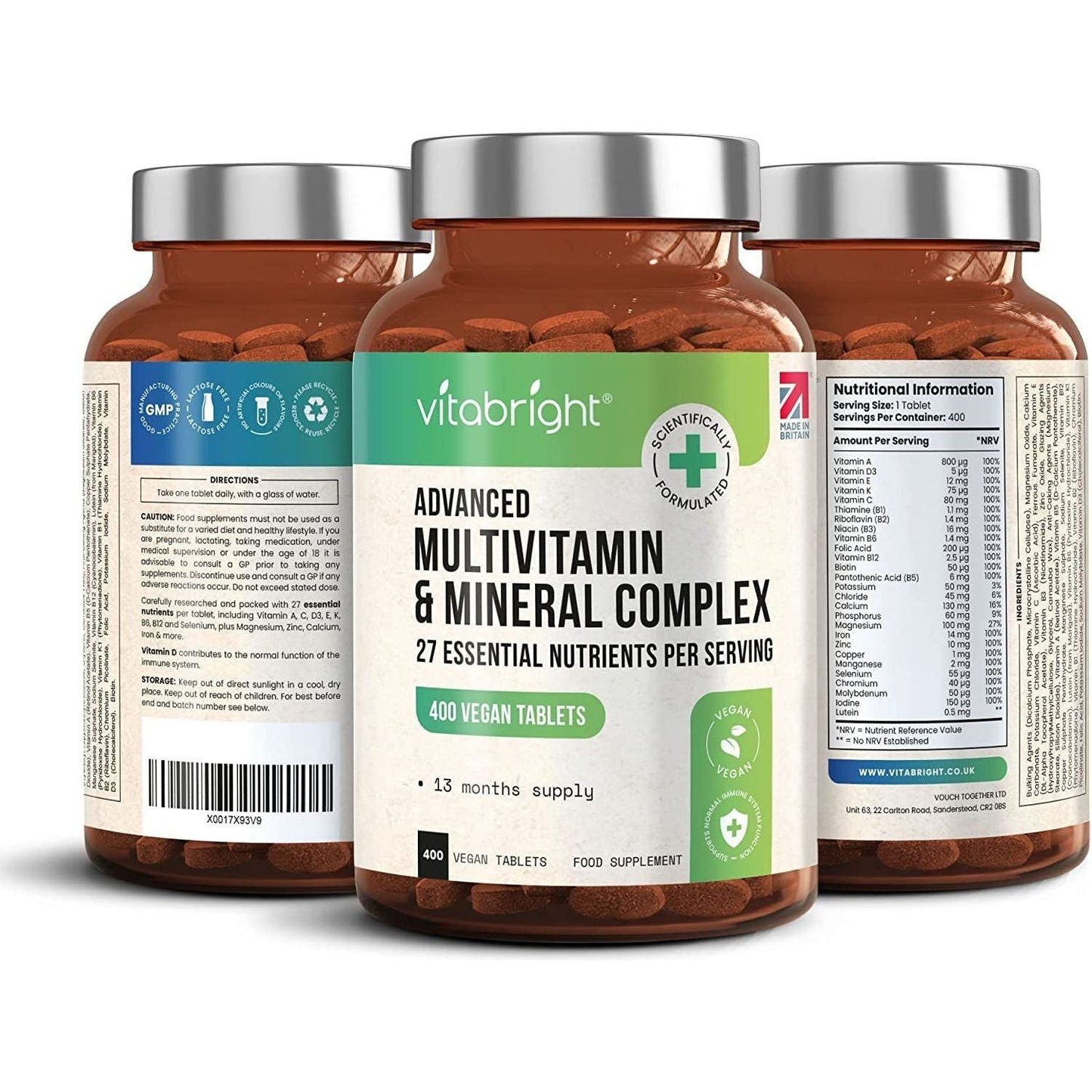Vegan Daily Multivitamin Tablets for Immune & Energy Boost