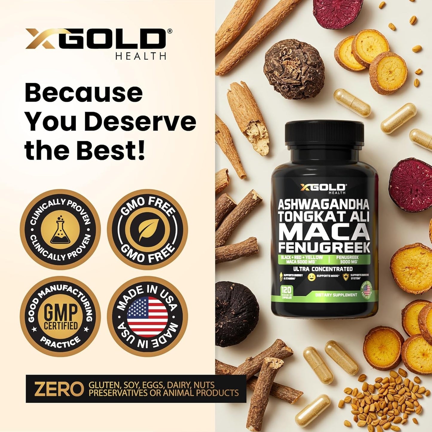 Natural Energy Booster Supplement for Men - 120 Capsules