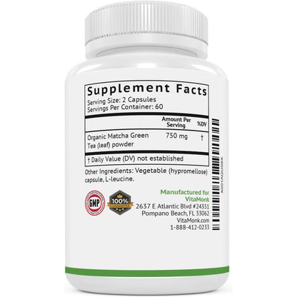 Green Tea Matcha Supplement Capsules - Boost Energy Focus